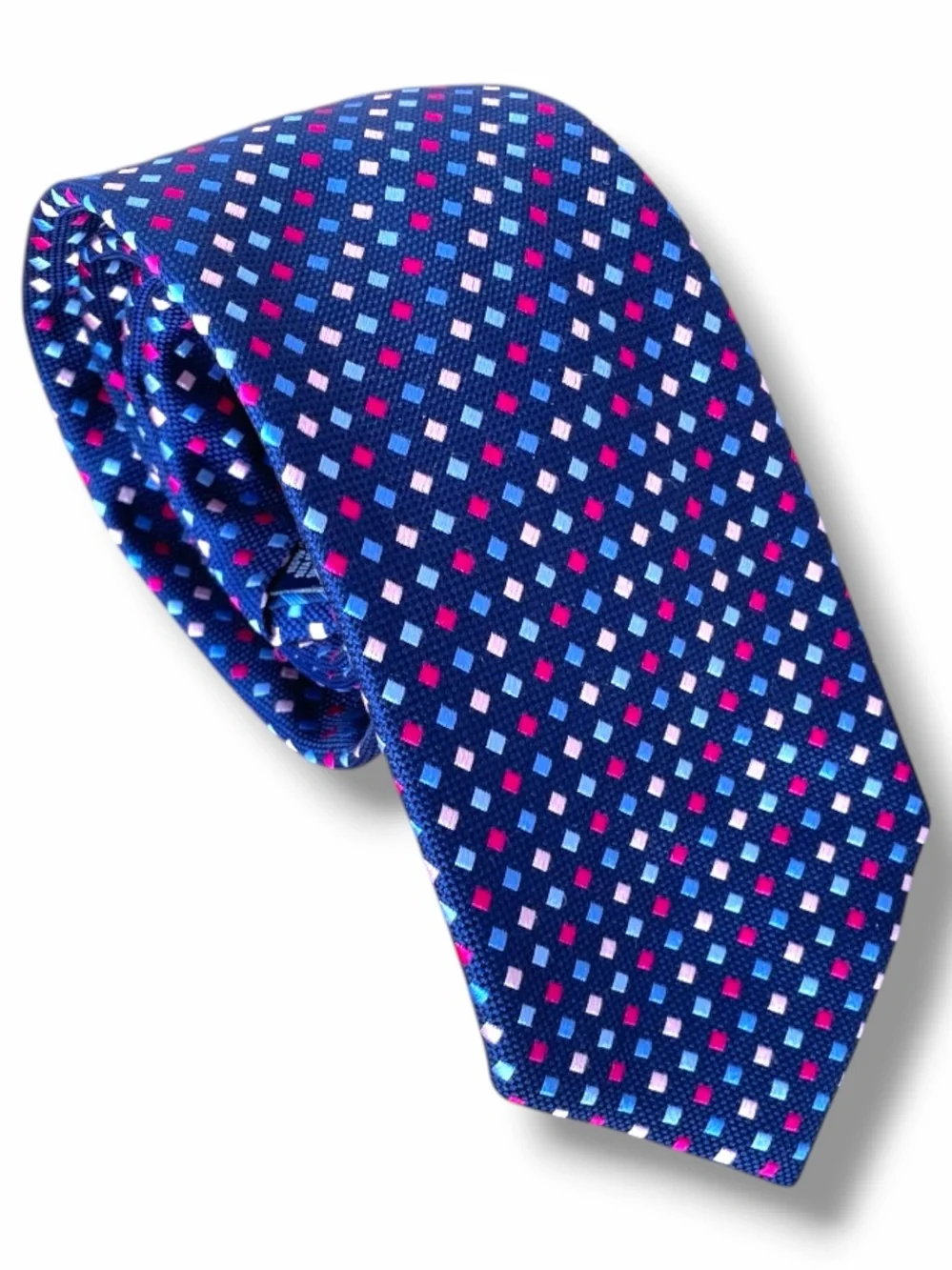 Charles Tyrwhitt Mens Navy Silk Geometric Foulard Pattern Dress Necktie Blue